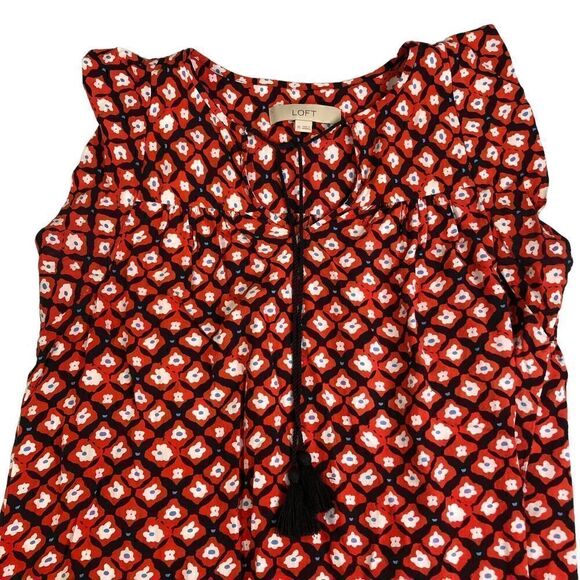 LOFT Amaryllis Tassel Floral Print Red Black Dress Sz XS - Picture 4 of 8